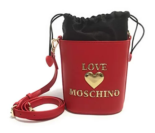 Moschino Borsa donna Love secchiello con tracolla ecopelle rosso logo gold B21MO64