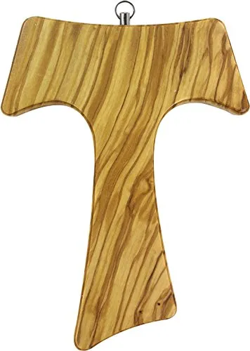 Tau in legno di ulivo, croce di San Francesco d'Assisi da parete 20 cm