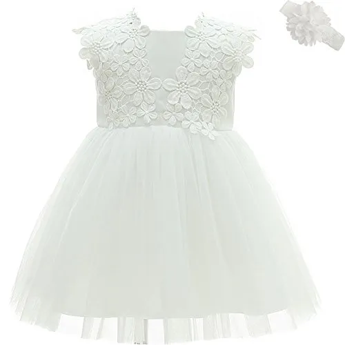 Vestito per bambina da principessa, per matrimoni, compleanni, battesimo White 18 Mesi/16-20 Mesi