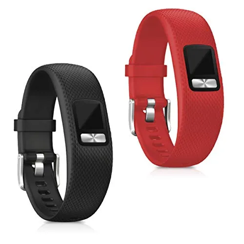 kwmobile 2X Cinturino Compatibile con Garmin Vivofit 4 - Cinturini Silicone Rosso/Nero - Fascetta con Fibbia 16-23 cm