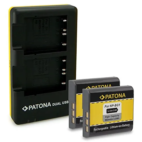 PATONA Caricabatteria doppio + 2x Batteria NP-BG1 compatibile con Sony CyberShot DSC-H90 DSC-T100 DSC-W100 DSC-W150