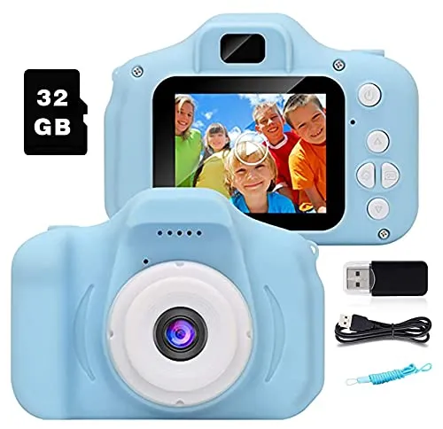 Fotocamera Bambini, 800 Megapixel Videocamera Digitale per Bambini, Fotocamera per Bambini Schermo da 2 Pollici 1080P con 32 GB TF/Lettore di Schede & Cordoncino per bambini 3-12 Anni