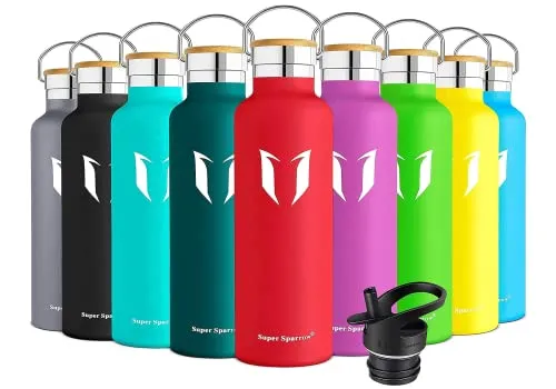 Super Sparrow Doppia Parete in Acciaio Inox Coibentato Bottiglia di Acqua -750ml - Isolante Della Borraccia - Perfetto Thermos - Privo di BPA, BPS, Ftalati