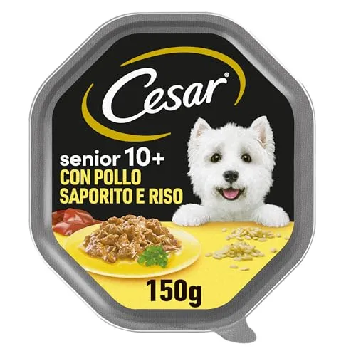 Cesar Senior Pollo 10+ Cibo per Cane con Pollo Saporito e Riso, 150 g, 14 Vaschette