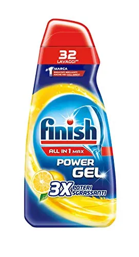 Finish Powergel, Gel Detersivo per Lavastoviglie Liquido, Multiazione, Limone Sgrassante, 32 Lavaggi, 650ml