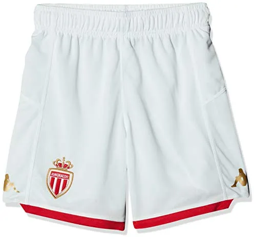 Kappa Pantaloni Ufficiali 19/20 AS Monaco – Pantaloni Corti per Bambini, Bambino, Pantalone Corto, 304SYK0, Bianco/Rosso, 6 Años