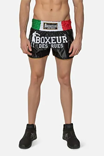 BOXEUR DES RUES - Pantaloncini da Kick Boxing Neri con Spacchi Laterali, Uomo