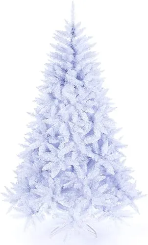 Michellda Albero di Natale in PVC, facile da montare, con supporto in metallo, 180 cm, bianco