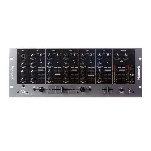 Numark C3USB - Mixer 5 Canali a Rack per DJ con Scheda Audio Interna USB Plug-And-Play, EQ di Canale, Crossfader Sostituibili e Ingressi/Uscite Performance