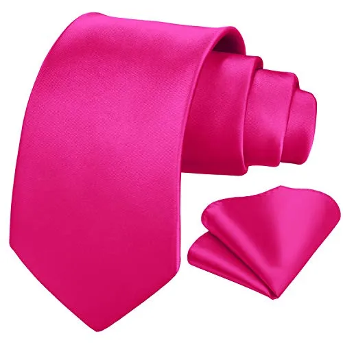 HISDERN Uomo Solido Cravatta rosa Fazzoletto Festa di matrimonio Classico Cravatta & Pocket Square Set