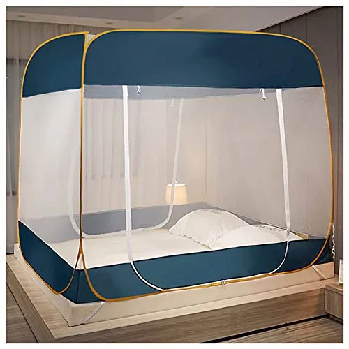 KYMIC Zanzariere Pieghevole, Zanzariera Letto, Zanzariere Pop-Up per Letti Matrimoniali, Zanzariera da Letto Facile da Installare, Leggero E Traspirante, 150 * 200Cm,Blu