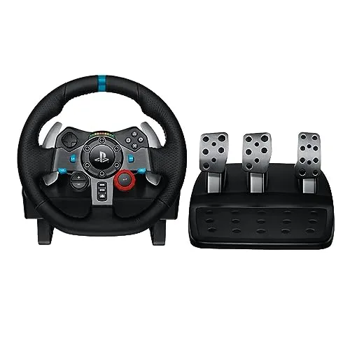 Logitech G G29 Driving Force Racing Wheel Volante da Corsa, Pedali Regolabili, Ritorno di Forza Reale, Comandi Cambio in Acciaio Inossidabile, Volante in Pelle, Presa EU, per PS5, PS4, PC - Nero