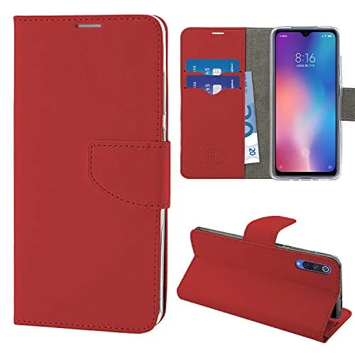 N NEWTOP Cover Compatibile per Xiaomi Mi 9, HQ Lateral Custodia Libro Flip Chiusura Magnetica Portafoglio Simil Pelle Stand (Rossa)