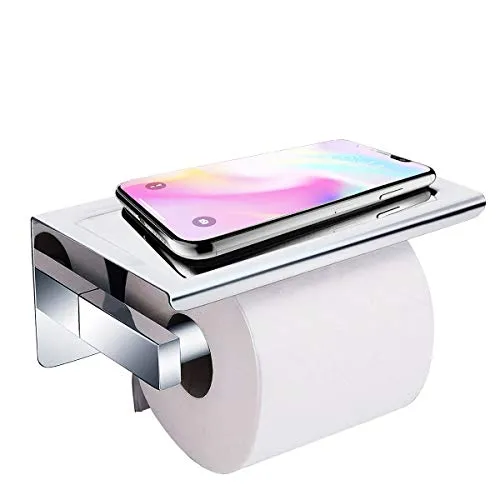 Porta Carta Igienica, Acelink Porta Rotoli Carta Igienica con Supporto Porta Cellulare Fissato al Muro Bagno, Acciaio Inox 304 Installazione Senza Foratura con Adesivo