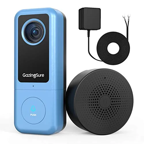 GazingSure Videocitofono WiFi, 2K QUAD HD, citofono con campanello, zona di rilevamento intelligente, funziona con Alexa, archiviazione su cloud/scheda SD