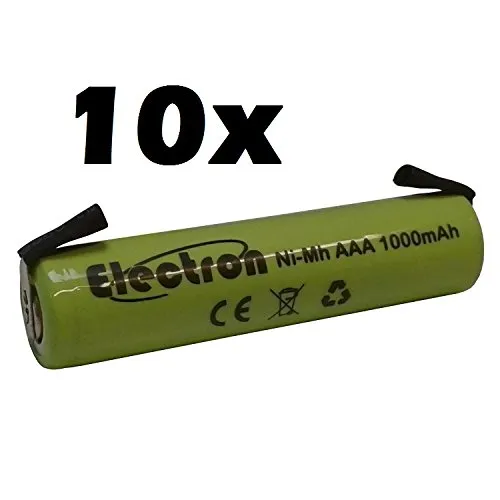 10x Batteria ricaricabile Ni-Mh Ministilo AAA 1,2V 1000mAh 1Ah con linguette lamelle terminali a saldare per pacco pacchi batteria 45x11mm 11x45mm