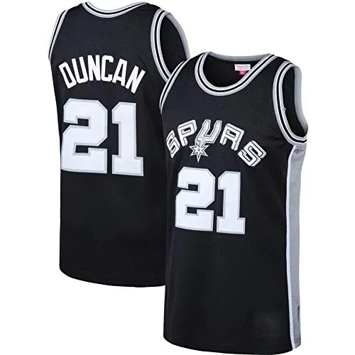 canottejerseyNBA Tim Duncan - San Antonio Spurs #21 Retro Vintage, Basket Jersey Maglia Canotta, Swingman Ricamata, Abbigliamento Sportivo (Nero, L)