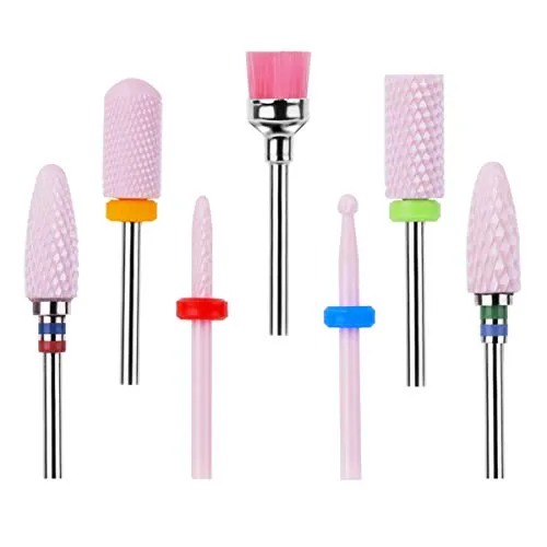 Punte Fresa Unghie Ceramica, 7Pcs Tomight Punta da Trapano per Fresa Unghie Elettrica, Professionale Set di Punte Trapano per Unghie per Manicure, Unghie Gel Acrilico, Pedicure, Nail Art, Rosa