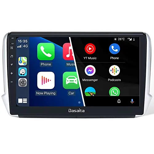 Dasaita Autoradio Bluetooth Per Peugeot 2008 208 2012 2013 2014 2015 2016 Carplay Android Auto AM FM Radio GPS Wifi 1Din Android 10.0 Stereo Auto 4G RAM+64G ROM 10.2" DSP