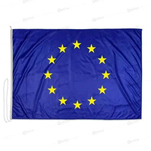 Bandiera Europa 100x70 cm in Tessuto Nautico Antivento da 115g/m², Bandiera Europea 100x70 Lavabile, Bandiera d'Europa 70x100cm con Cordino, Doppia Cucitura perimetrale e fettuccia di Rinforzo