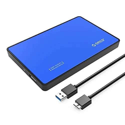 ORICO Custodia Esterna da 2,5"con Custodia per Disco Rigido, USB 3.0, per HDD Portatile SATA da 2,5 Pollici e SSD da 7/9,5 mm, Massima velocità 5Gb / s Senza Attrezzi, ad Alta velocità (Blu)