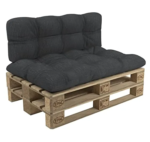 POKAR Set di Cuscini per Europallet Imbottito da 2 pezzi: 1x Cuscino-sedile 120x80cm + 1x Cuscino-schienale 120x40cm, per Divano da Giardino, per Interno ed Esterno, senza Pallet, antracite