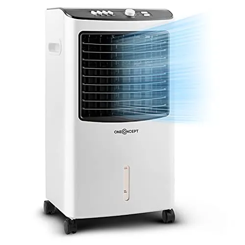 OneConcept Condizionatore Portatile Senza Tubo 65W 3 in 1, Umidificatore, Climatizzatore Portatile Silenzioso, Ventilatore Aria Fredda, Raffrescatore d’Aria 360m³/h, Serbatoio da 7L, Timer 2 Ore