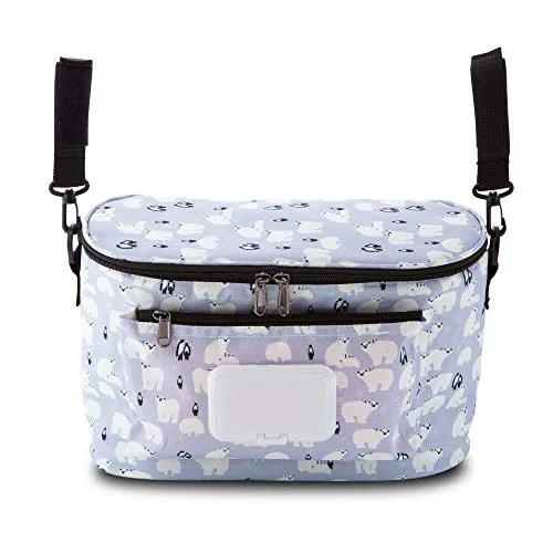 BORSA PASSEGGINO TERMICA con TRACOLLA, Organizer Leggero con porta salviette neonato. Ideale come Borsa Donna Regalo Mamma. Colore Celeste con Orsetti bianchi.