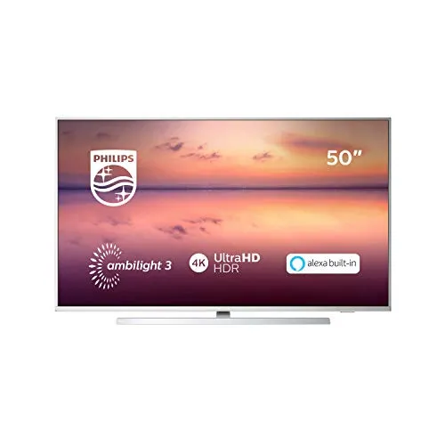 Philips TV Ambilight 50PUS6814/12 50" 4K UHD TV LED Pixel Precise Ultra HD, HDR10+, Dolby Vision∙Atmos, Smart TV, Alexa Integrata, Modello 2019/2020, Argento