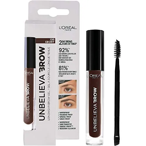 L'Oréal Paris MakeUp Gel Sopraccigia Unbelievabrow, Lunga Tenuta, Formula Waterproof No Transfer, Sopracciglia Piene e Definite per Giorni, Smudge-Proof, 109 Ebony, Confezione da 1