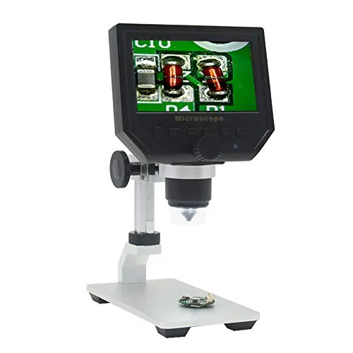 WYLDDP Microscopi USB, Supporto LCD Desktop Solo microscopio Digitale con Display 3,5 Pollici TFT a Colori, 8 LED, 10-300X Fino a 1200x Ingrandimento