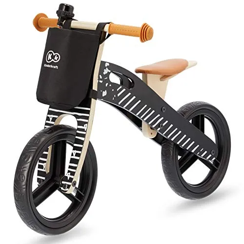 Kinderkraft Bicicletta in Legno RUNNER, Bici Senza Pedali, Sella Regolabile, Accessori, per Bambini, fino 35 kg, Nero