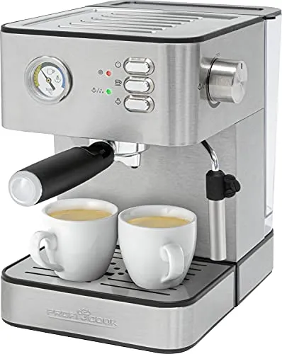 ProfiCook PC-ES 1209 - Macchina per caffè espresso automatica, pressione massima 20 bar, funzione preriscaldamento, serbatoio dell'acqua da 1,8 litri, acciaio INOX