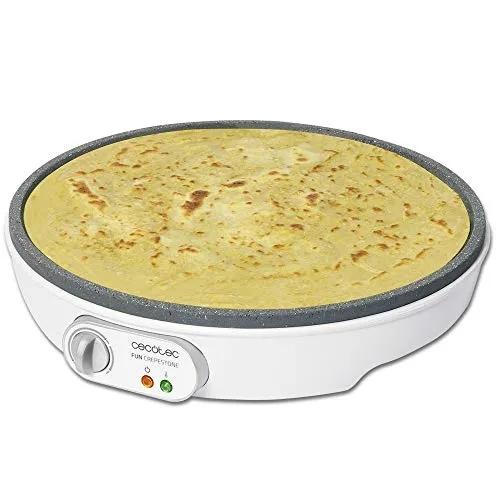 Cecotec Crepe Fun Crepestone. 1000 W, piastra di rivestimento dritto in pietra rocciosa, termostato regolabile, rullo di diffusione e spatola inclusi, indicatore di luce, 30,5 cm