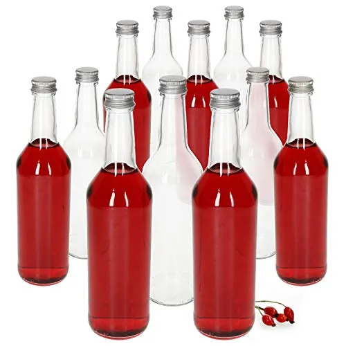 MamboCat bottiglie in vetro da 500 ml, tappo a vite, colore argento, 12 pezzi, vuote da riempire, con tappo in schiuma ermetico, adatte per liquori