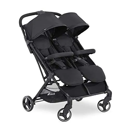 Hauck Passeggino Doppio Swift X Duo - Passeggino Gemellare Leggero, Pieghevole con Una Mano, Compatto e Reclinabile - Fino a 36 Kg, Ideale per la Città e in Vacanza - Nero