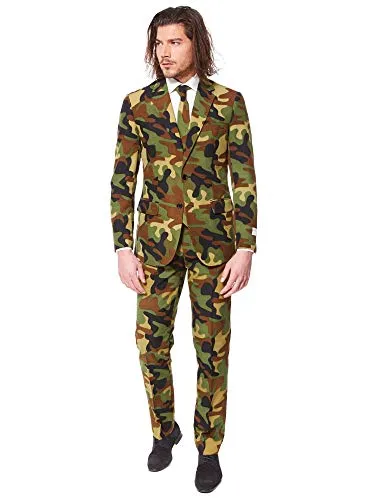 opposuits: Abito con Colori e Stampe Divertenti - Completo: Giacca, Pantaloni e Cravatta - EU 60