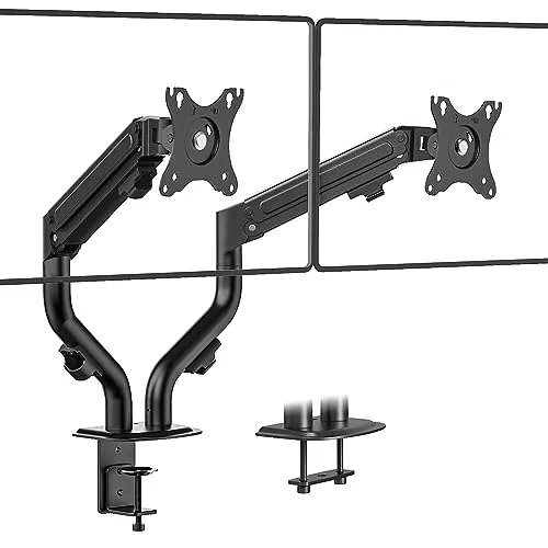 PUTORSEN Supporto per monitor 2 monitor per schermi piatti e curvi da 17-32 pollici, supporto per schermo 2 monitor regolabile in altezza, 8 kg/braccio, inclinazione e rotazione, VESA 75/100 mm