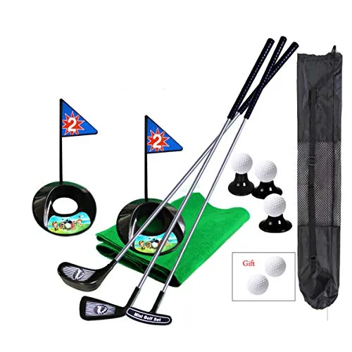 SOWOFA Golf PRO Set Giocattolo per Bambini Bambini Mazze da Golf in Metallo Bandiere Palle per Sport Sport Gioco al Coperto Golf Allenamento 24 Pollici 17 PC con Zaino