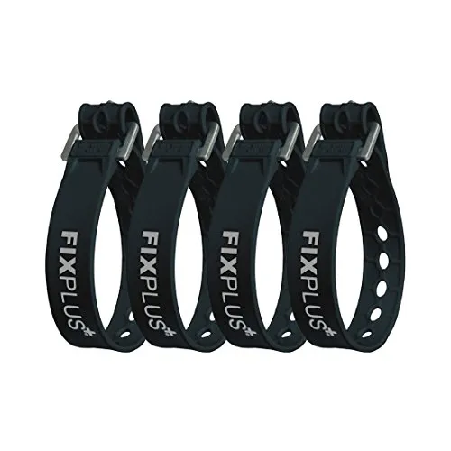 Fixplus Strap 4-pack - Lashing strap Per assicurare, fissare, impacchettare e legare, in plastica speciale con fibbia in alluminio 35cm x 2.4cm (nero)