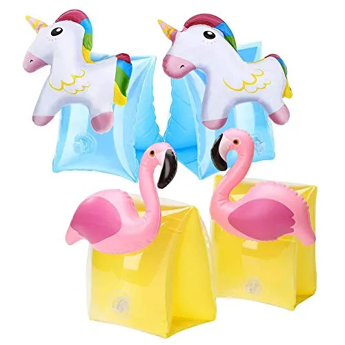 BESTZY Bracciale Galleggiante, 2 Paio Bracciale da Nuoto per Bambini Unicorno Nuoto,Float Roll up Sleeves for Children Bambini Che imparano a Nuotare(Flamingo, Unicorno)