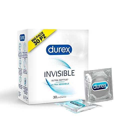 Durex Invisible Preservativi Ultra Sottili ad Alta Sensibilità, Maxiformato, 30 Profilattici