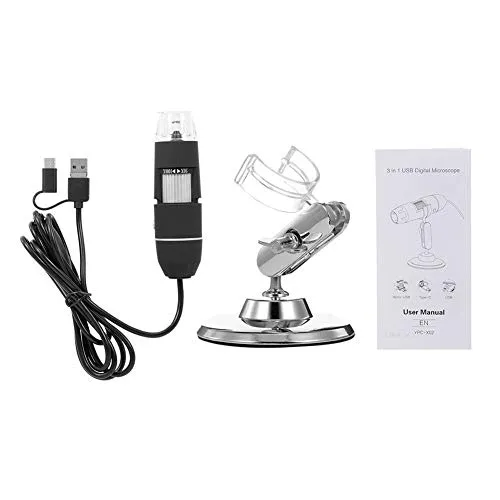 Cheniess Portable Digital Microscope 50X a 1000X Zoom HD microscopio 3 in 1 USB Magnifier 8 LED luci Nero Modellismo Saldatura e Riparazioni di Orologiaio (Color : Black)