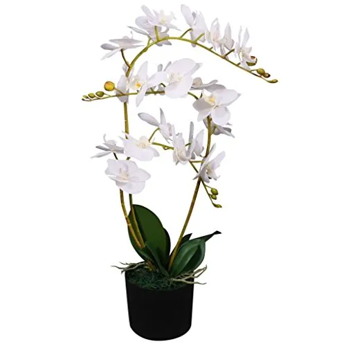 vidaXL Orchidea Artificiale in Vaso 65cm Bianca Piante Finte Fiori Arredo Casa