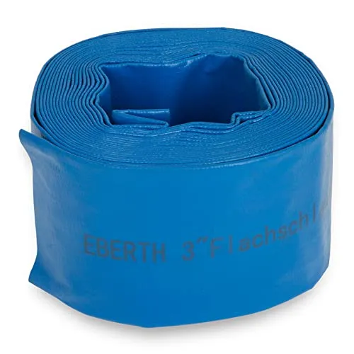 EBERTH 3" Tubo da Giardino Tubo Flessibile Piatto Per Pompe in 10m di Lunghezza, 3 Pollice, 76mm di Diametro, PVC Flessibile e Resistente, Tubo Industriale, Tubo per Acqua per Irrigazione, in Blu