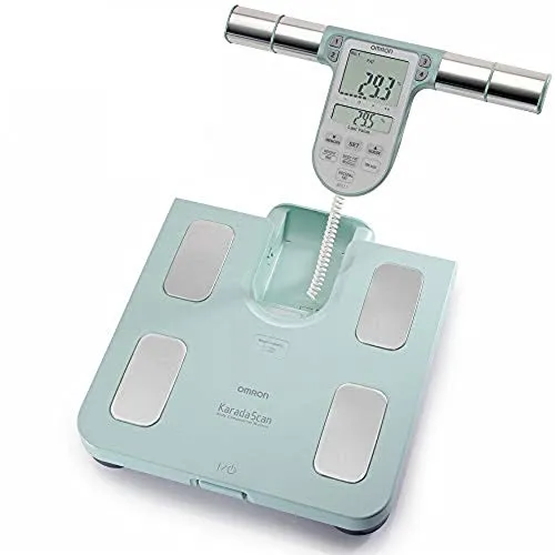 OMRON BF511 Bilancia Pesapersone Digitale, Calcolo Massa Grassa, Grasso Viscerale, Muscoli Scheletrici, Metabolismo a Riposo, Turchese