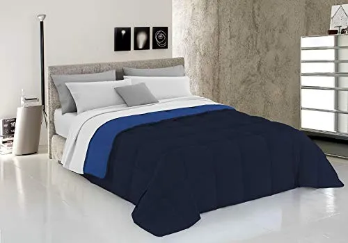 Italian Bed Linen Elegant Trapunta Invernale, Microfibra, Blu Scuro/Blu Royal, A Una Piazza E Mezza, 220 x 260 cm