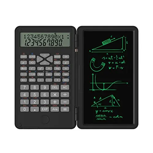 Lechnical Calcolatrice scientifica con lavagna cancellabile 240 funzioni Display LCD a 2 righe Calcolatrice matematica finanziaria pieghevole Forniture scolastiche per studenti universitari delle scuo