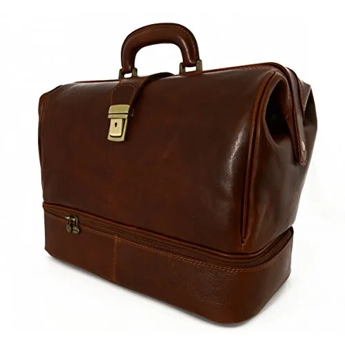 Borsa Medico Dottore In Vera Pelle, Doppio Fondo Colore Marrone - Prodotto Restart srl - Pelletteria Toscana Made in Italy, marchio DREAM LEATHER BAGS