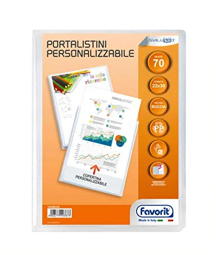 Favorit 100735231 - Portalistino Personalizzabile 70 Buste, 22 x 30 cm, Trasparente